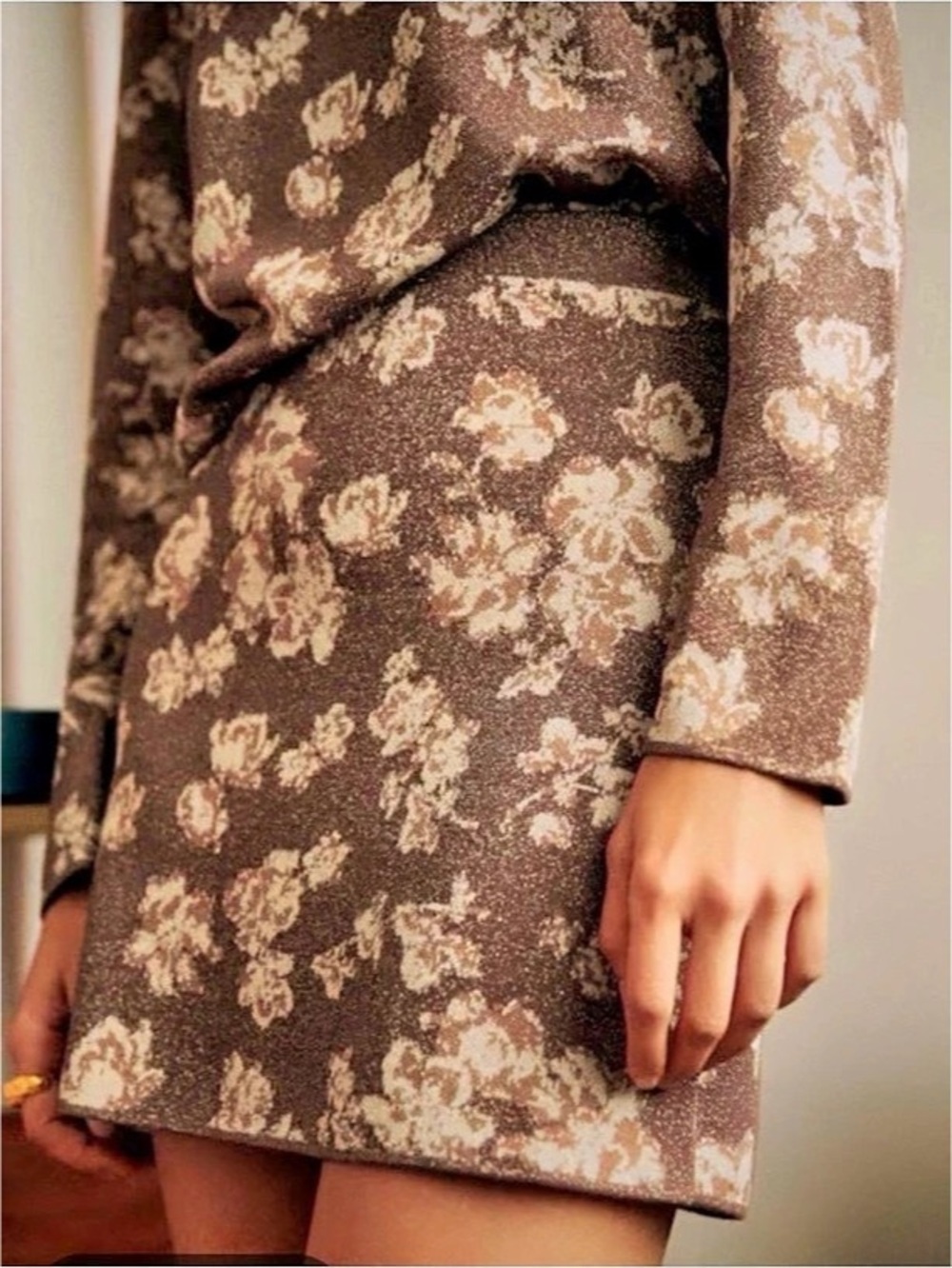 Sezane Floral Mini Skirt in Brown & Cream Size small NWT